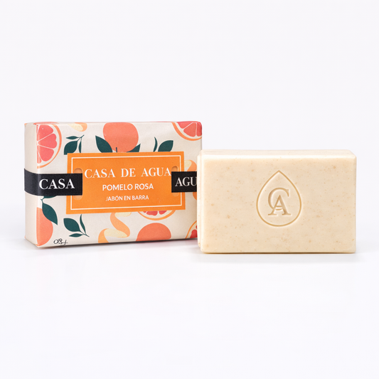 jabón natural en barra con aroma a pomelo rosa
